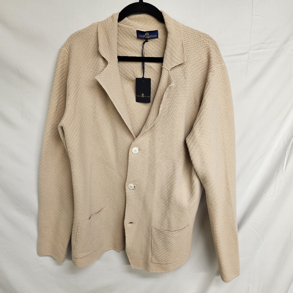Eredi Pisano Sweater Mens Size 54 Beige Cardigan 100% Cotton Button Up V Neck